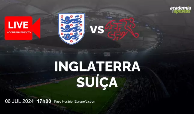 Inglaterra Suíça livestream | Campeonato Europeu | 06 julho 2024